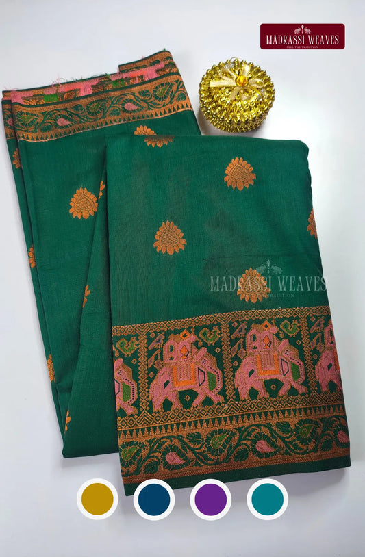 Elephant Border Soft Cotton Blend Saree