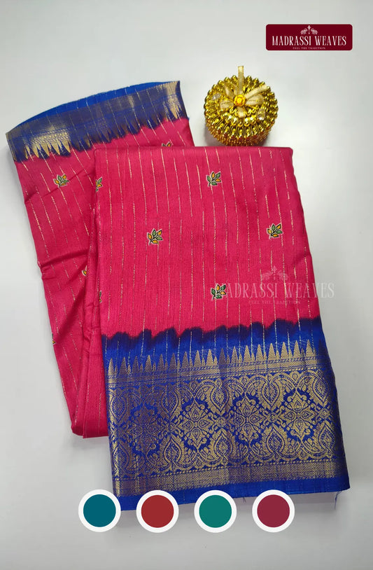 Kanchi Style Zari Lines Blend Cotton Saree